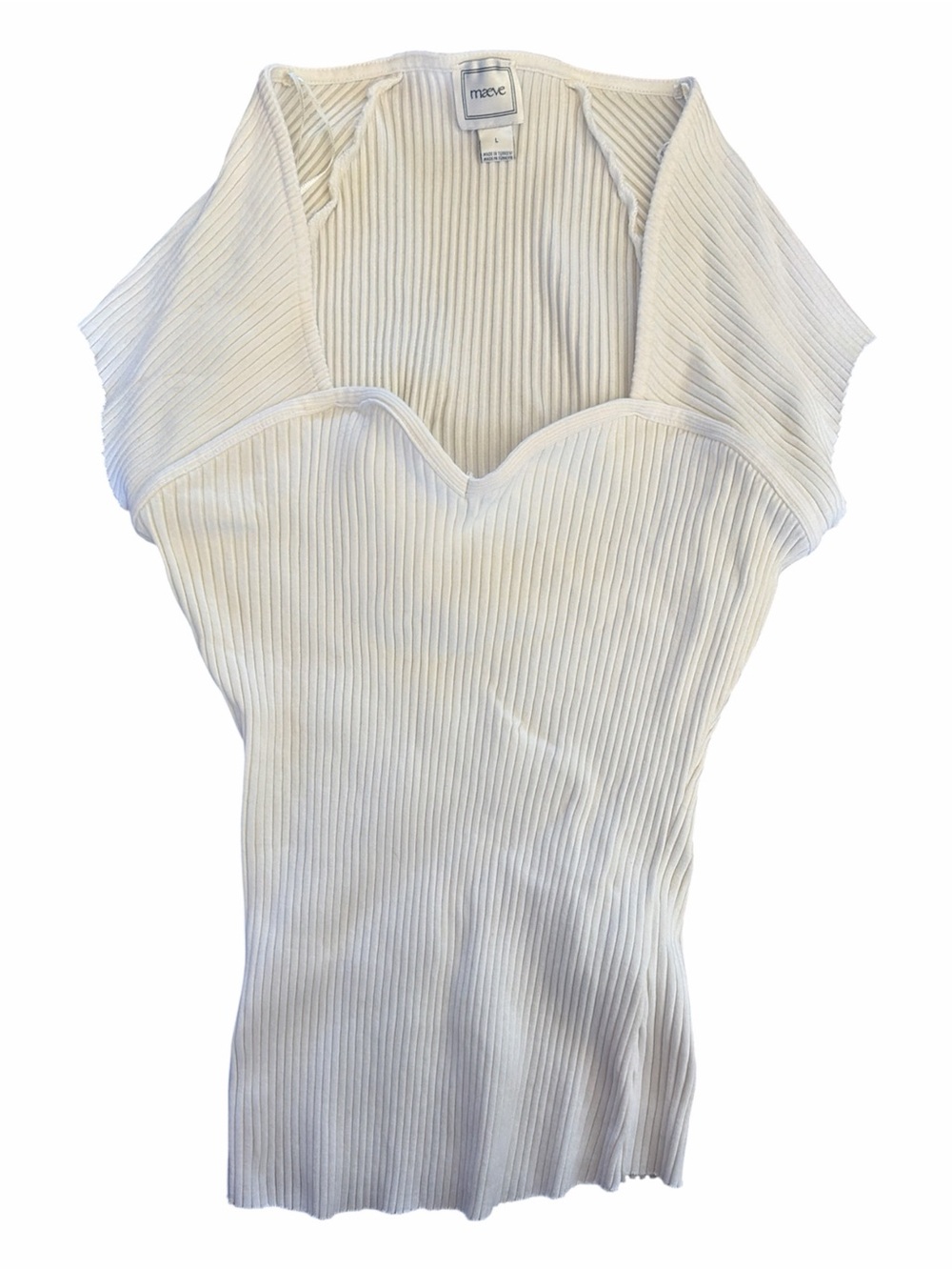 Maeve Women's White Ribbed Sweetheart Neck Basic Essentials Top Size Large